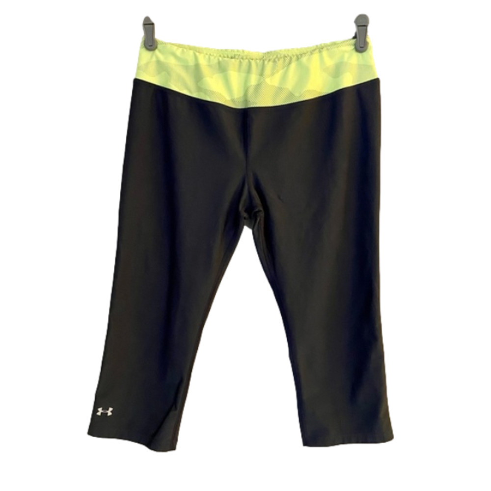 UNDER ARMOUR Leggings Heat Gear Yoga Cropped Gray Neon Green Women Size M